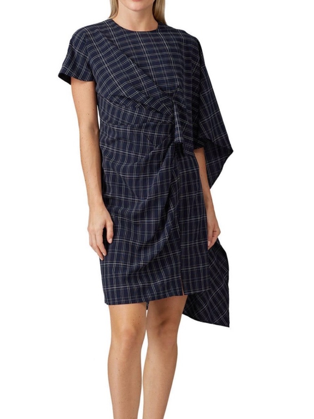 Prabal Gurung Navy and White Plaid Cape Dress. Size 2. $380